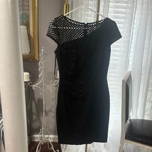 Calvin Klein Black One Shoulder Dress with Mesh Detail